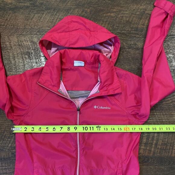 Columbia Jacket Windbreaker Full Zip Stowaway Hood Lightweight Pink Size Small - Picture 13 of 14